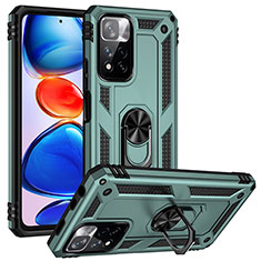 Custodia Silicone e Plastica Opaca Cover con Magnetico Anello Supporto MQ3 per Xiaomi Redmi Note 11 Pro+ Plus 5G Verde