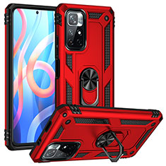 Custodia Silicone e Plastica Opaca Cover con Magnetico Anello Supporto MQ3 per Xiaomi Redmi Note 11T 5G Rosso