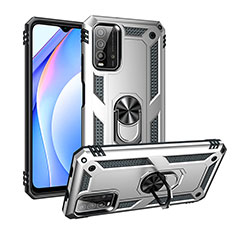 Custodia Silicone e Plastica Opaca Cover con Magnetico Anello Supporto MQ3 per Xiaomi Redmi Note 9 4G Argento