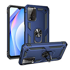 Custodia Silicone e Plastica Opaca Cover con Magnetico Anello Supporto MQ3 per Xiaomi Redmi Note 9 4G Blu