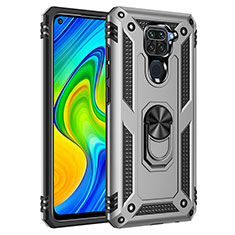 Custodia Silicone e Plastica Opaca Cover con Magnetico Anello Supporto MQ3 per Xiaomi Redmi Note 9 Argento