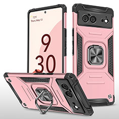 Custodia Silicone e Plastica Opaca Cover con Magnetico Anello Supporto MQ4 per Google Pixel 6 5G Oro Rosa