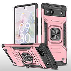 Custodia Silicone e Plastica Opaca Cover con Magnetico Anello Supporto MQ4 per Google Pixel 6a 5G Oro Rosa