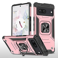 Custodia Silicone e Plastica Opaca Cover con Magnetico Anello Supporto MQ4 per Google Pixel 7 5G Oro Rosa