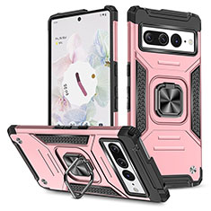 Custodia Silicone e Plastica Opaca Cover con Magnetico Anello Supporto MQ4 per Google Pixel 7 Pro 5G Oro Rosa