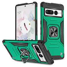 Custodia Silicone e Plastica Opaca Cover con Magnetico Anello Supporto MQ4 per Google Pixel 7 Pro 5G Verde Notte