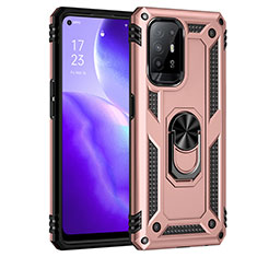 Custodia Silicone e Plastica Opaca Cover con Magnetico Anello Supporto MQ4 per Oppo A94 5G Oro Rosa