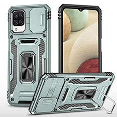 Custodia Silicone e Plastica Opaca Cover con Magnetico Anello Supporto MQ4 per Samsung Galaxy A12 Verde Pastello