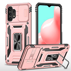 Custodia Silicone e Plastica Opaca Cover con Magnetico Anello Supporto MQ4 per Samsung Galaxy A32 4G Oro Rosa