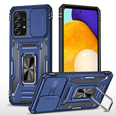 Custodia Silicone e Plastica Opaca Cover con Magnetico Anello Supporto MQ4 per Samsung Galaxy A52 5G Blu