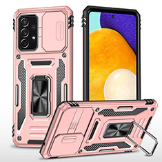 Custodia Silicone e Plastica Opaca Cover con Magnetico Anello Supporto MQ4 per Samsung Galaxy A52 5G Oro Rosa