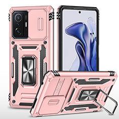 Custodia Silicone e Plastica Opaca Cover con Magnetico Anello Supporto MQ4 per Xiaomi Mi 11T Pro 5G Oro Rosa