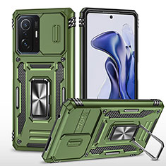 Custodia Silicone e Plastica Opaca Cover con Magnetico Anello Supporto MQ4 per Xiaomi Mi 11T Pro 5G Verde