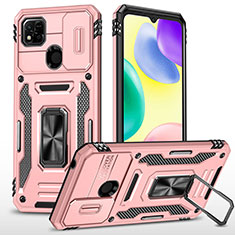 Custodia Silicone e Plastica Opaca Cover con Magnetico Anello Supporto MQ4 per Xiaomi POCO C3 Oro Rosa