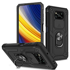 Custodia Silicone e Plastica Opaca Cover con Magnetico Anello Supporto MQ4 per Xiaomi Poco X3 Pro Nero