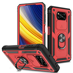 Custodia Silicone e Plastica Opaca Cover con Magnetico Anello Supporto MQ4 per Xiaomi Poco X3 Pro Rosso