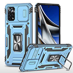 Custodia Silicone e Plastica Opaca Cover con Magnetico Anello Supporto MQ4 per Xiaomi Poco X4 Pro 5G Cielo Blu