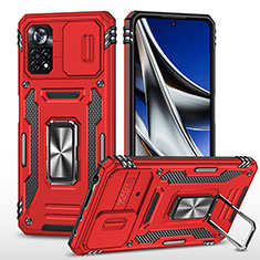 Custodia Silicone e Plastica Opaca Cover con Magnetico Anello Supporto MQ4 per Xiaomi Poco X4 Pro 5G Rosso