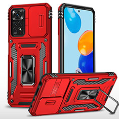 Custodia Silicone e Plastica Opaca Cover con Magnetico Anello Supporto MQ4 per Xiaomi Redmi Note 11 Pro 4G Rosso