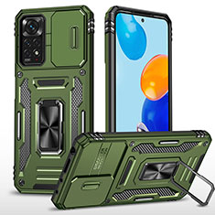 Custodia Silicone e Plastica Opaca Cover con Magnetico Anello Supporto MQ4 per Xiaomi Redmi Note 11 Pro 4G Verde