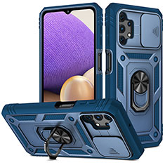 Custodia Silicone e Plastica Opaca Cover con Magnetico Anello Supporto MQ5 per Samsung Galaxy A32 4G Blu