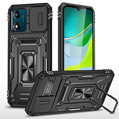 Custodia Silicone e Plastica Opaca Cover con Magnetico Anello Supporto MQ6 per Motorola Moto E13 Nero