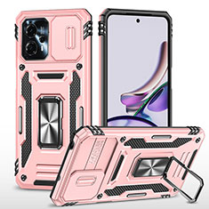 Custodia Silicone e Plastica Opaca Cover con Magnetico Anello Supporto MQ6 per Motorola Moto G13 Oro Rosa