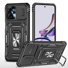 Custodia Silicone e Plastica Opaca Cover con Magnetico Anello Supporto MQ6 per Motorola Moto G23 Nero