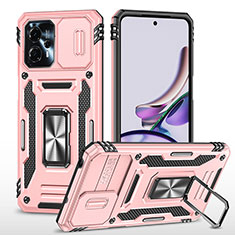 Custodia Silicone e Plastica Opaca Cover con Magnetico Anello Supporto MQ6 per Motorola Moto G23 Oro Rosa