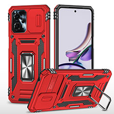 Custodia Silicone e Plastica Opaca Cover con Magnetico Anello Supporto MQ6 per Motorola Moto G23 Rosso