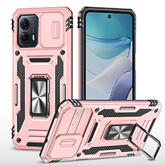 Custodia Silicone e Plastica Opaca Cover con Magnetico Anello Supporto MQ6 per Motorola Moto G53y 5G Oro Rosa