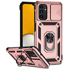 Custodia Silicone e Plastica Opaca Cover con Magnetico Anello Supporto MQ6 per Samsung Galaxy A04s Oro Rosa