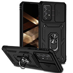 Custodia Silicone e Plastica Opaca Cover con Magnetico Anello Supporto MQ6 per Samsung Galaxy A73 5G Nero