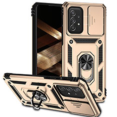 Custodia Silicone e Plastica Opaca Cover con Magnetico Anello Supporto MQ6 per Samsung Galaxy A73 5G Oro