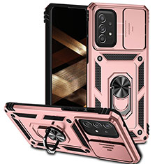 Custodia Silicone e Plastica Opaca Cover con Magnetico Anello Supporto MQ6 per Samsung Galaxy A73 5G Oro Rosa