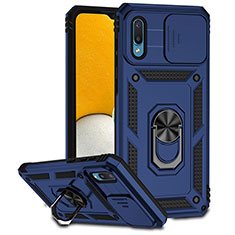 Custodia Silicone e Plastica Opaca Cover con Magnetico Anello Supporto MQ6 per Samsung Galaxy M02 Blu