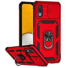 Custodia Silicone e Plastica Opaca Cover con Magnetico Anello Supporto MQ6 per Samsung Galaxy M02 Rosso