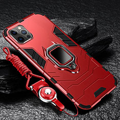 Custodia Silicone e Plastica Opaca Cover con Magnetico Anello Supporto per Apple iPhone 16 Pro Max Rosso