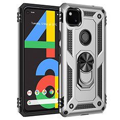 Custodia Silicone e Plastica Opaca Cover con Magnetico Anello Supporto per Google Pixel 4a Argento