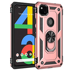 Custodia Silicone e Plastica Opaca Cover con Magnetico Anello Supporto per Google Pixel 4a Oro Rosa