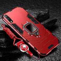 Custodia Silicone e Plastica Opaca Cover con Magnetico Anello Supporto per Huawei Enjoy 10 Rosso