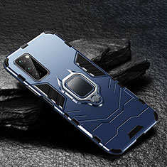 Custodia Silicone e Plastica Opaca Cover con Magnetico Anello Supporto per Huawei Honor V30 5G Blu