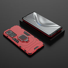 Custodia Silicone e Plastica Opaca Cover con Magnetico Anello Supporto per Huawei Honor V40 5G Rosso