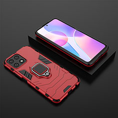 Custodia Silicone e Plastica Opaca Cover con Magnetico Anello Supporto per Huawei Honor X30i Rosso