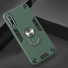 Custodia Silicone e Plastica Opaca Cover con Magnetico Anello Supporto per Huawei P smart S Verde