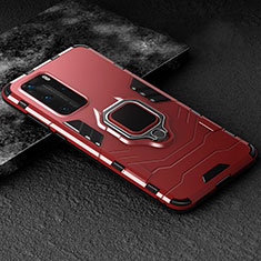 Custodia Silicone e Plastica Opaca Cover con Magnetico Anello Supporto per Huawei P40 Pro Rosso