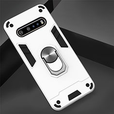 Custodia Silicone e Plastica Opaca Cover con Magnetico Anello Supporto per LG V60 ThinQ 5G Bianco