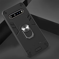 Custodia Silicone e Plastica Opaca Cover con Magnetico Anello Supporto per LG V60 ThinQ 5G Nero