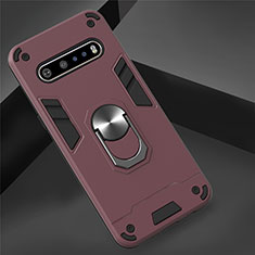 Custodia Silicone e Plastica Opaca Cover con Magnetico Anello Supporto per LG V60 ThinQ 5G Rosso Rosa