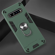 Custodia Silicone e Plastica Opaca Cover con Magnetico Anello Supporto per LG V60 ThinQ 5G Verde